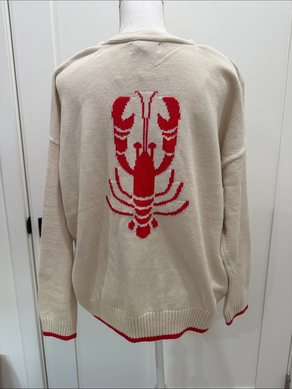 Cream Sweater with Red Lobster Motif